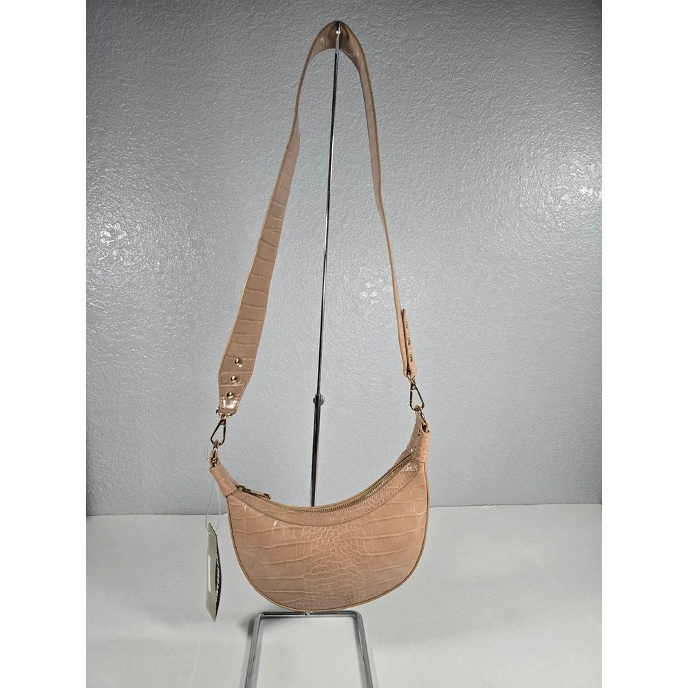 Like Dreams Beige Croc Embossed Crescent Shoulder Bag Vegan Leather H9101701
